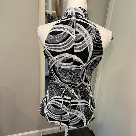 NWT Cache Black & White Geometric Sleeveless Ruffle Blouse, Size Small - Picture 10 of 15
